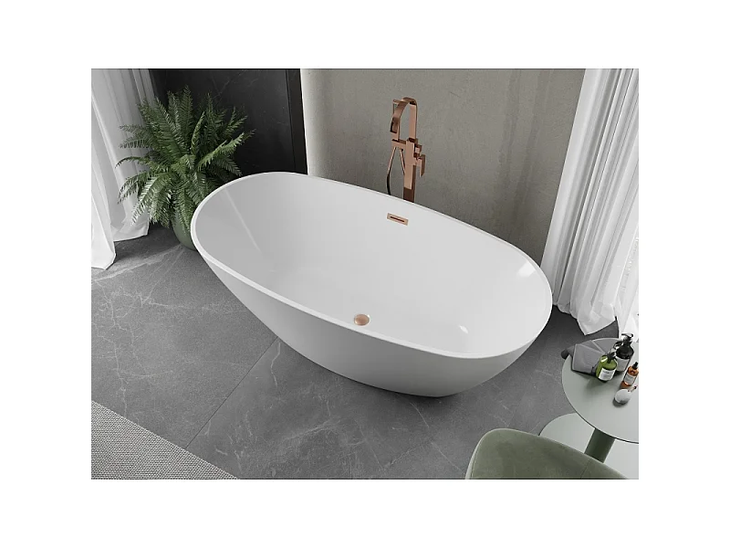Mexen Eris baignoire autoportante 155 x 80 cm, blanche, trop-plein cuivre brossé - 53441558000-65