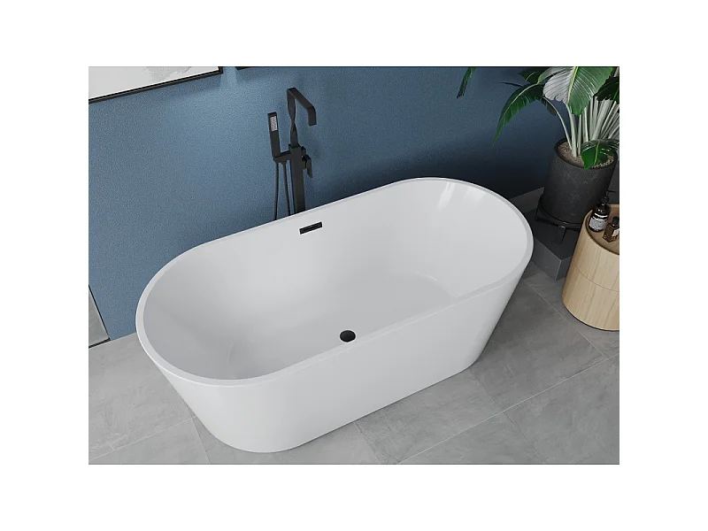 Mexen Luna baignoire autoportante 150 x 75 cm, blanche, trop-plein noir - 52031507500-70