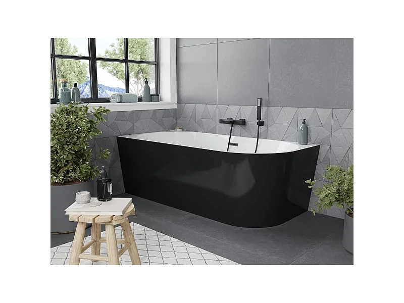 Mexen Mia baignoire autoportante d'angle gauche 180 x 80 cm, blanc/noir, trop-plein noir - 52691808075L-70