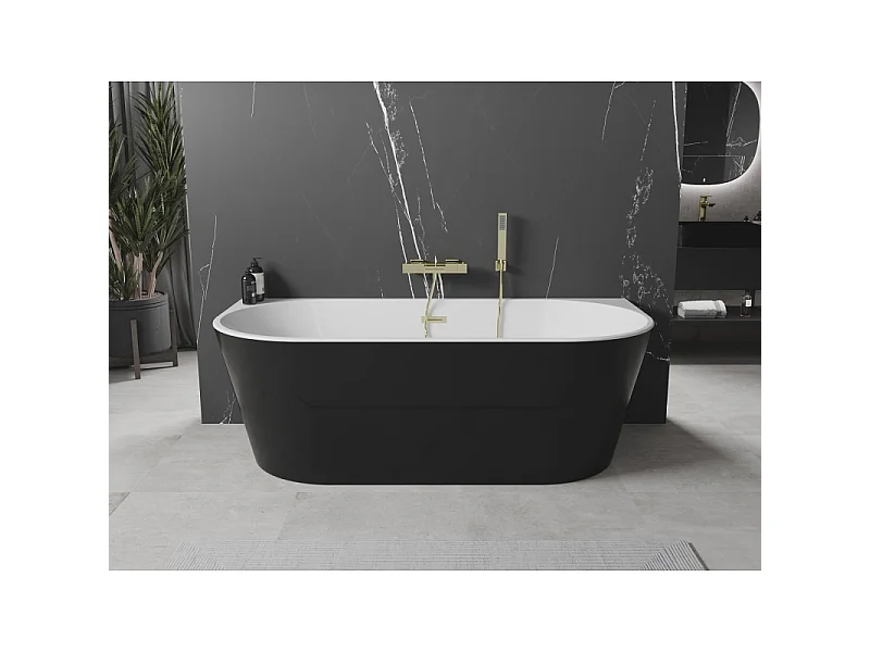 Mexen Oval freistehende an der Wand montierte Badewanne 160 x 80 cm, weiß/schwarz, Überlauf gebürstetes Gold - 52671608075-55