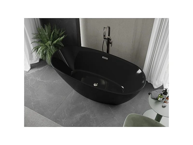 Mexen Eris baignoire autoportante 170 x 80 cm, noire, trop-plein nickel brossé - 53441708070-97