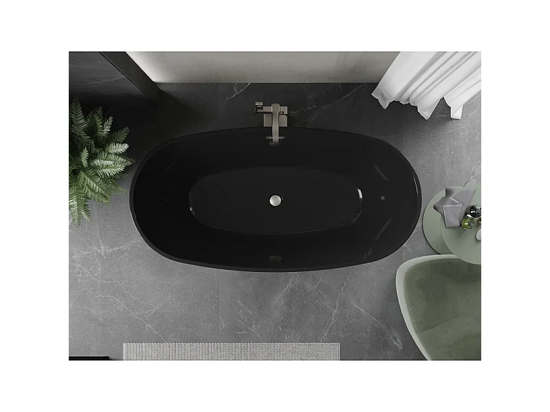 Mexen Eris baignoire autoportante 170 x 80 cm, noire, trop-plein nickel brossé - 53441708070-97
