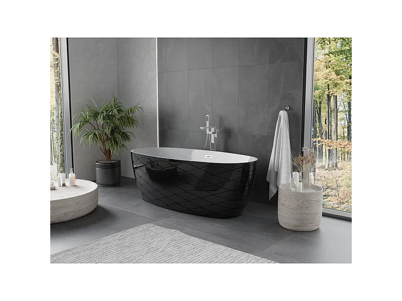 Mexen Olea vrijstaande badkuip patroon 170 x 80 cm, wit/zwart, chroom overloop - 52821708075-01