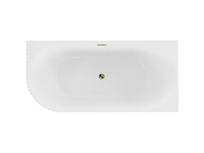 Mexen Gia banheira independente de canto ranhurado direito 150 x 75 cm, branco brilhante, extravasor dourado - 52701507500P-50
