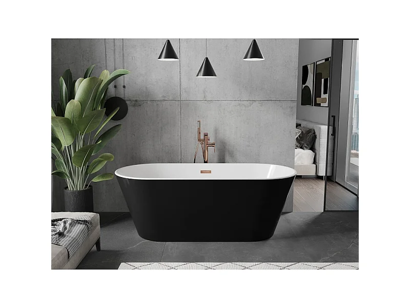 Mexen Flavia freestanding bathtub 67 x 29.5 in, white/black, rose gold overflow - 54031708075-60