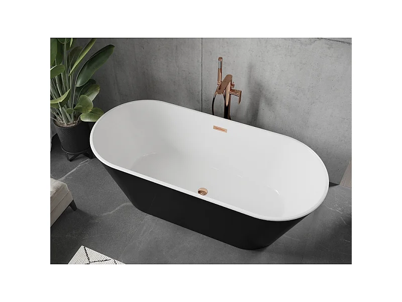 Mexen Flavia freestanding bathtub 67 x 29.5 in, white/black, rose gold overflow - 54031708075-60