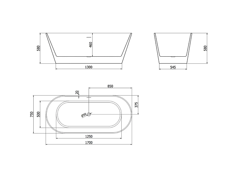 Mexen Flavia freestanding bathtub 67 x 29.5 in, white/black, rose gold overflow - 54031708075-60