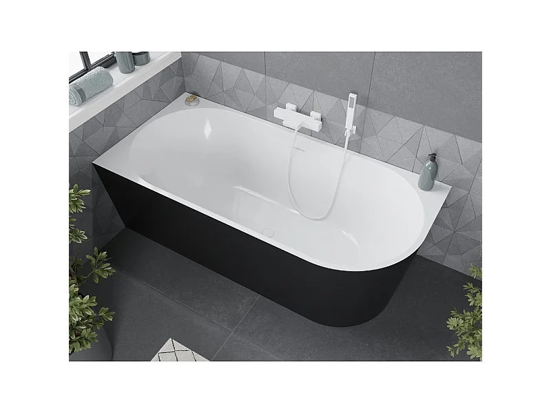 Mexen Mia freestanding corner left bathtub 140 x 75 cm, white/black, white overflow - 52691407575L-20