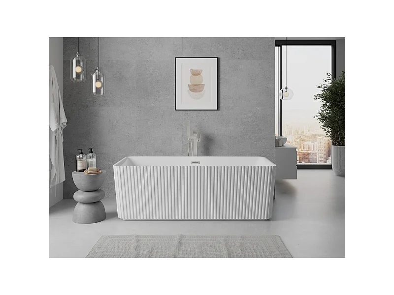 Mexen Nila vrijstaande gegroefde badkuip 170 x 75 cm, wit, overloop geborsteld nikkel - 52841708000-97
