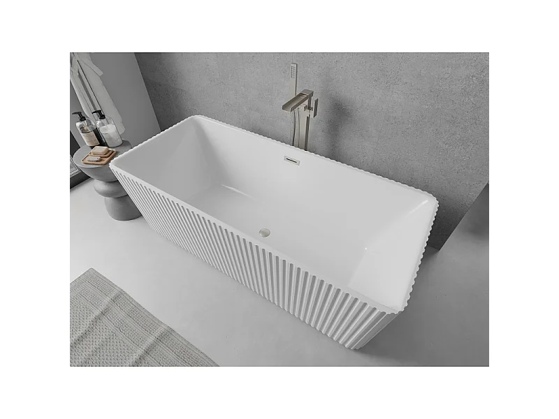 Mexen Nila vrijstaande gegroefde badkuip 170 x 75 cm, wit, overloop geborsteld nikkel - 52841708000-97