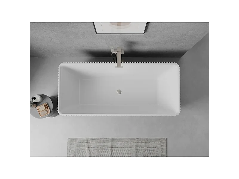Mexen Nila vrijstaande gegroefde badkuip 170 x 75 cm, wit, overloop geborsteld nikkel - 52841708000-97