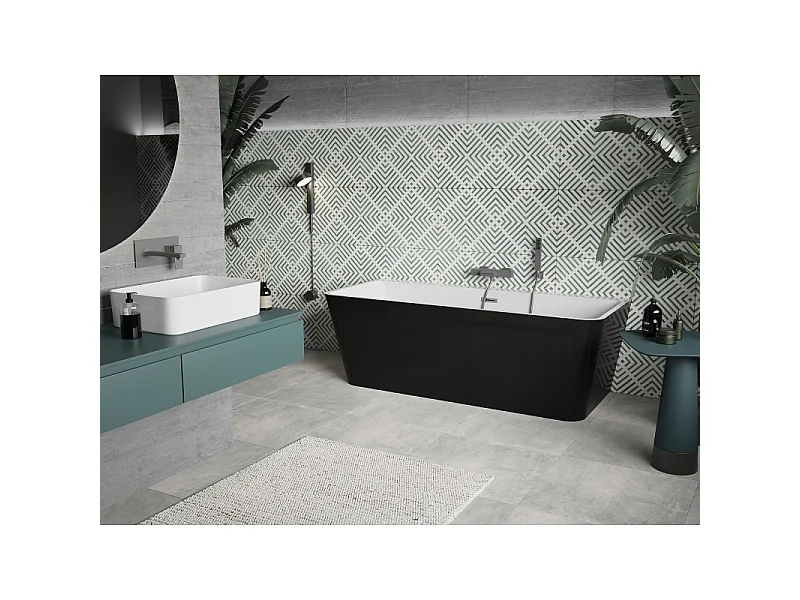 Mexen Volta freestanding wall-mounted bathtub 170 x 75 cm, white/black, gun metal overflow - 51131707575-95