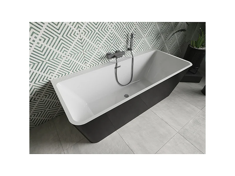 Mexen Volta freestanding wall-mounted bathtub 170 x 75 cm, white/black, gun metal overflow - 51131707575-95