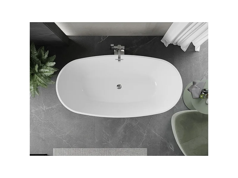 Mexen Eris baignoire autoportante 155 x 80 cm, blanche, trop-plein chromé - 53441558000-01