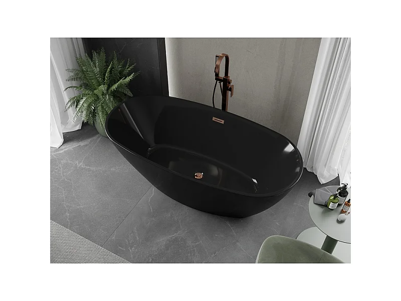 Mexen Eris baignoire autoportante 170 x 80 cm, noire, trop-plein or rose - 53441708070-60