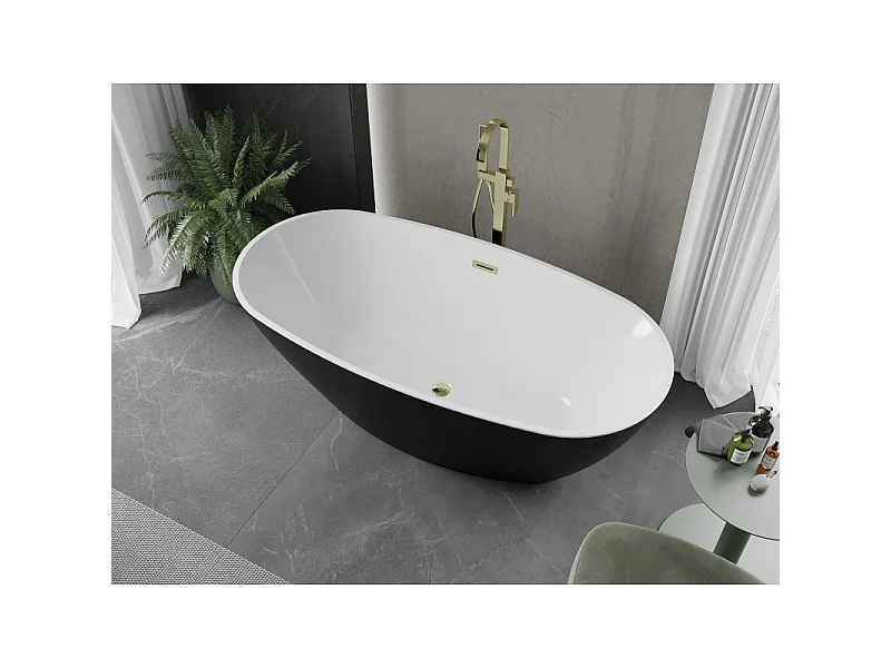 Mexen Eris freestanding bathtub 155 x 80 cm, white/black, gold overflow - 53441558075-50