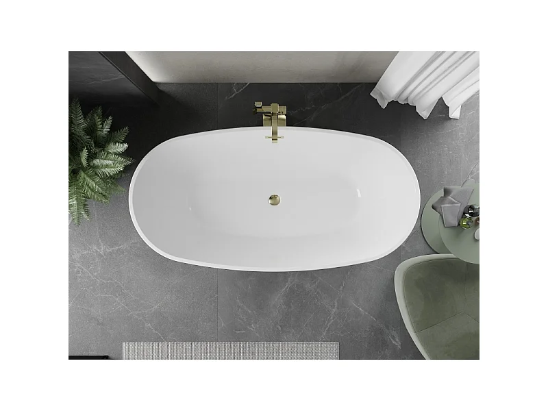 Mexen Eris freestanding bathtub 155 x 80 cm, white/black, gold overflow - 53441558075-50