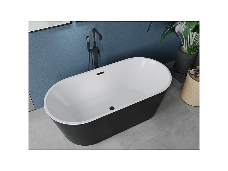 Mexen Luna freestanding bathtub 180 x 80 cm, white/black, black overflow - 52031808075-70