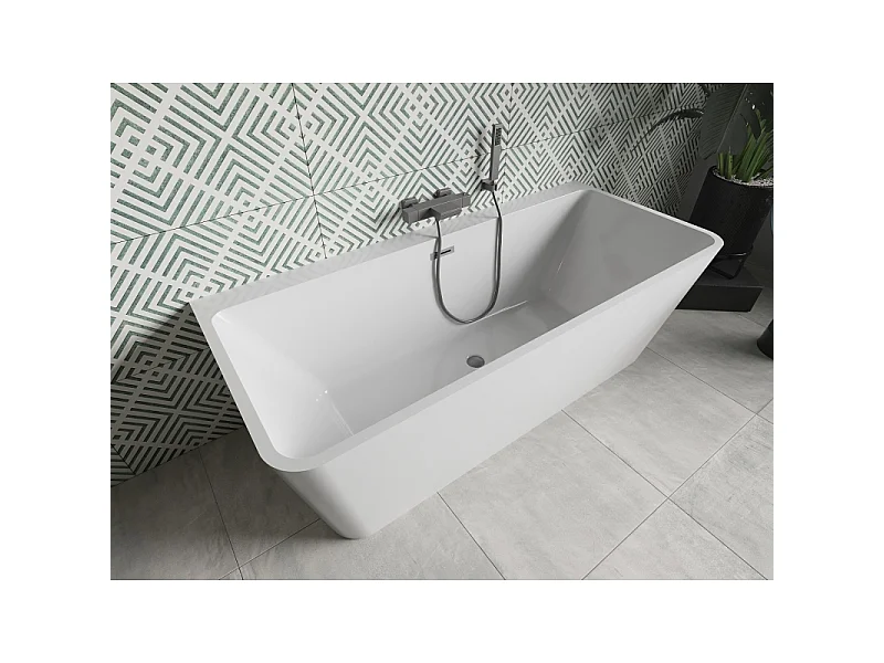 Mexen Volta fritstående badekar mod væg 150 x 75 cm, hvid, overløb gun gray børstet - 51131507500-66