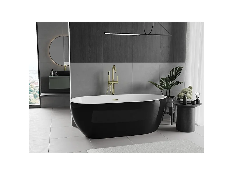 Mexen Eos vrijstaande badkuip 170 x 75 cm, wit/zwart, overloop goud geborsteld - 52471707575-55