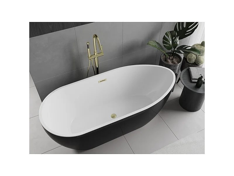 Mexen Eos vrijstaande badkuip 170 x 75 cm, wit/zwart, overloop goud geborsteld - 52471707575-55