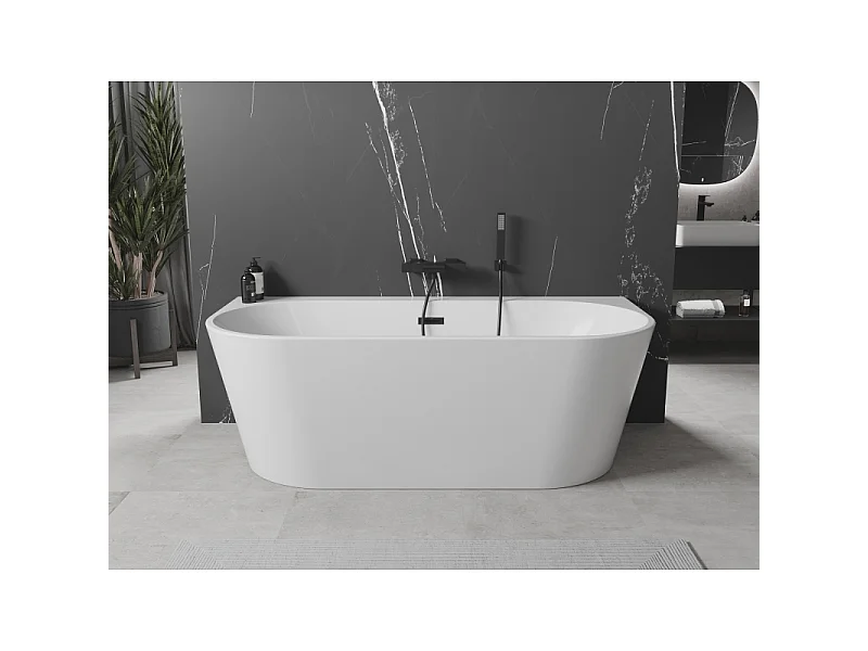 Mexen Oval+ free-standing wall-attached bathtub 170 x 80 cm, white, black overflow - 52681708000-70