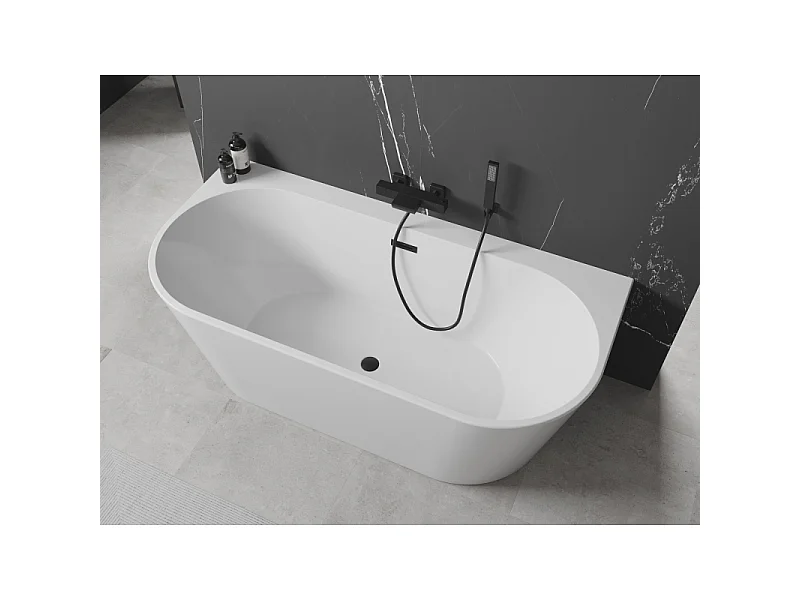 Mexen Oval+ free-standing wall-attached bathtub 170 x 80 cm, white, black overflow - 52681708000-70
