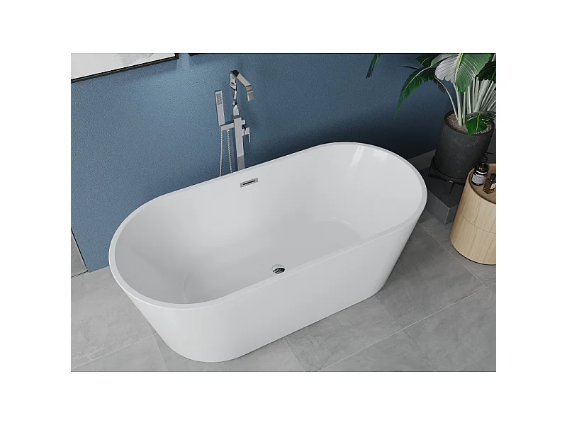 Mexen Luna freestanding bath 160 x 75 cm, white, chrome overflow - 52031607500-01