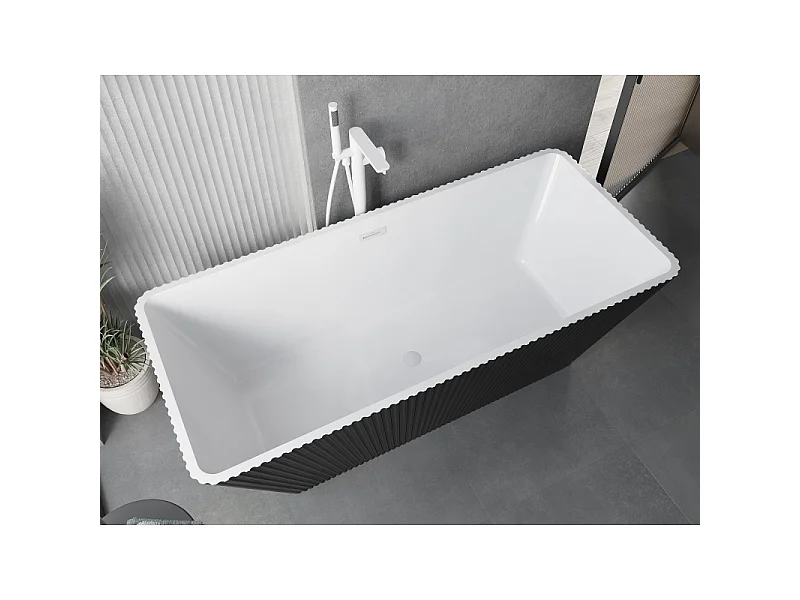Mexen Tava vrijstaande gegroefde badkuip 170 x 75 cm, wit/zwart, overloop wit - 52851707575-20