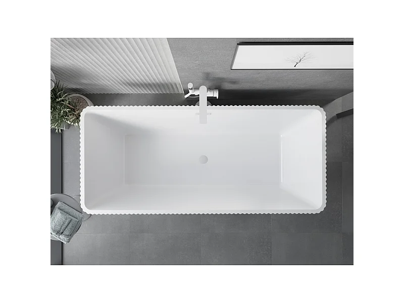 Mexen Tava vrijstaande gegroefde badkuip 170 x 75 cm, wit/zwart, overloop wit - 52851707575-20
