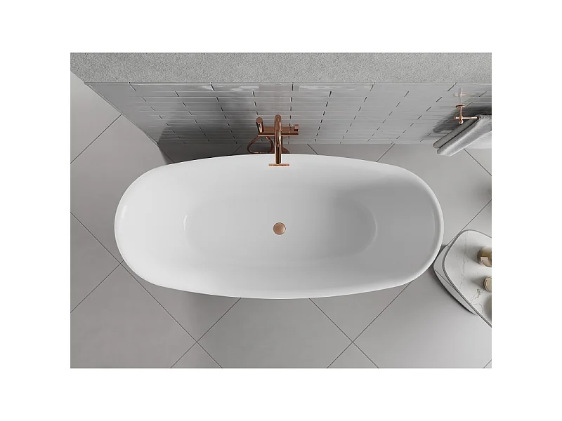 Mexen Luvo Slim freistehende Badewanne 170 x 75 cm, weiß/schwarz, Überlauf aus gebürstetem Kupfer - 52801707575-65