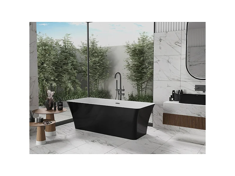 Mexen Tonia vasca da bagno autoportante 170 x 75 cm, bianca/nera, troppopieno gun gray spazzolato - 52171707575-66