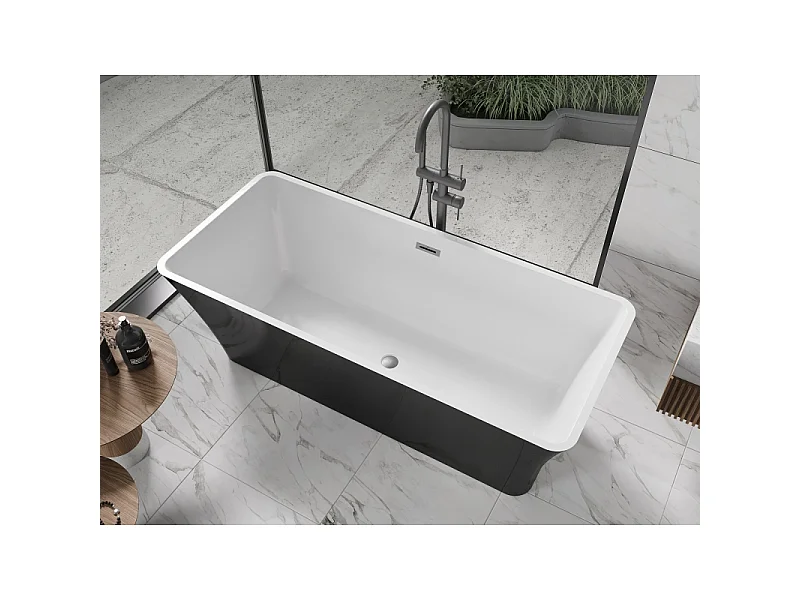Mexen Tonia vasca da bagno autoportante 170 x 75 cm, bianca/nera, troppopieno gun gray spazzolato - 52171707575-66