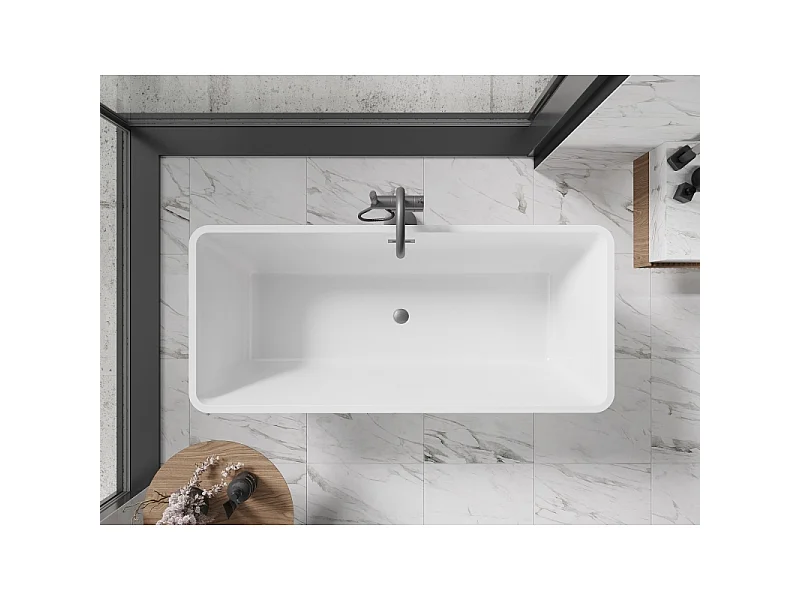 Mexen Tonia vasca da bagno autoportante 170 x 75 cm, bianca/nera, troppopieno gun gray spazzolato - 52171707575-66