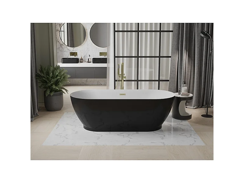 Mexen Roxy banheira independente 180 x 85 cm, branco/preto, extravasor dourado escovado - 51201808575-55