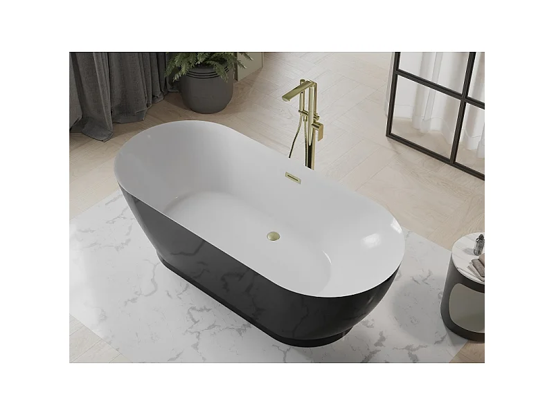 Mexen Roxy banheira independente 180 x 85 cm, branco/preto, extravasor dourado escovado - 51201808575-55