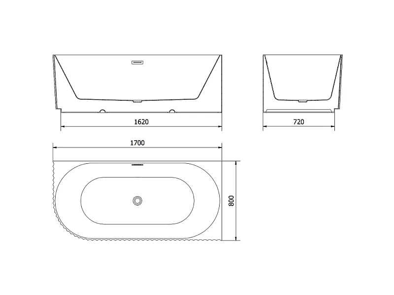 Mexen Gia baignoire autoportante d'angle cannelée droite 170 x 80 cm, noir mat, trop-plein or rose - 52701708071P-60