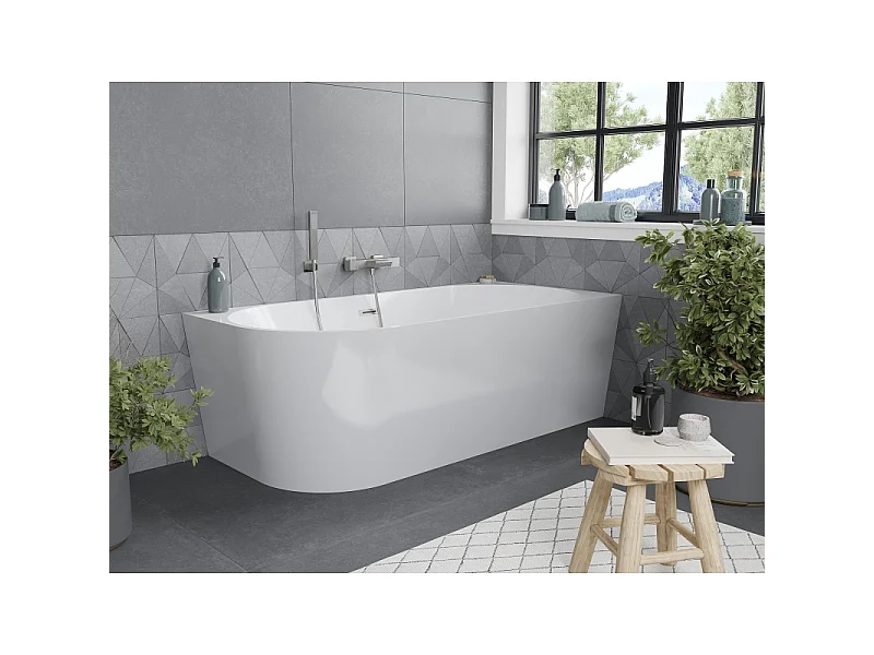 Mexen Mia freestanding corner right bathtub 160 x 80 cm, white, brushed nickel overflow - 52691608000P-97