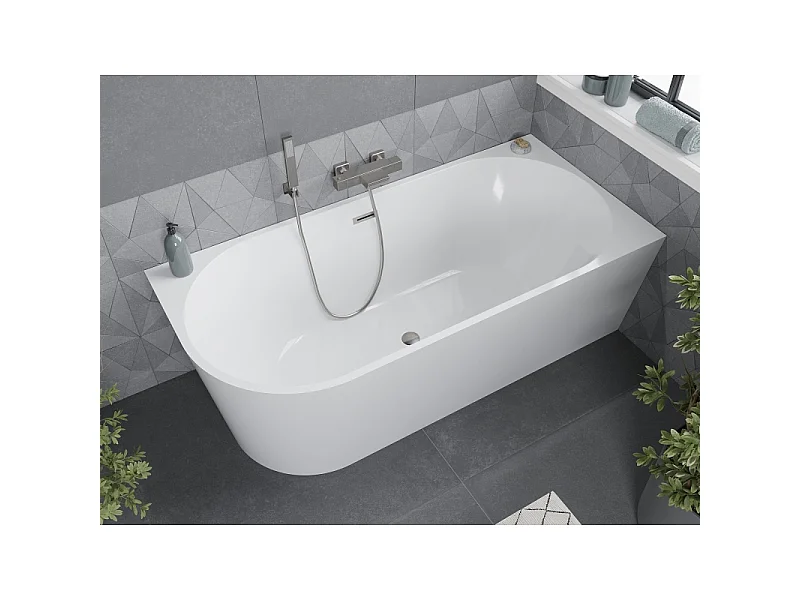 Mexen Mia freestanding corner right bathtub 160 x 80 cm, white, brushed nickel overflow - 52691608000P-97