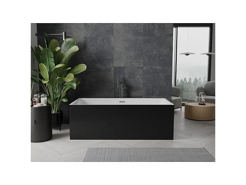 Mexen Nita vrijstaande badkuip 170 x 80 cm, wit/zwart, overloop gun gray geborsteld - 52091708075-66