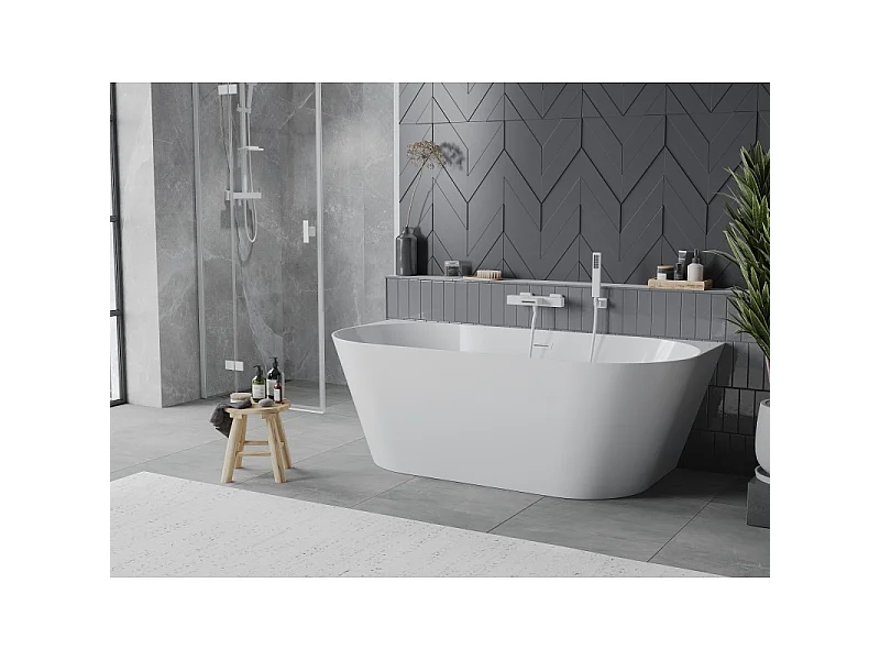 Mexen Oval Slim vrijstaande wandbad 170 x 80 cm, wit, witte overloop - 52661708000-20