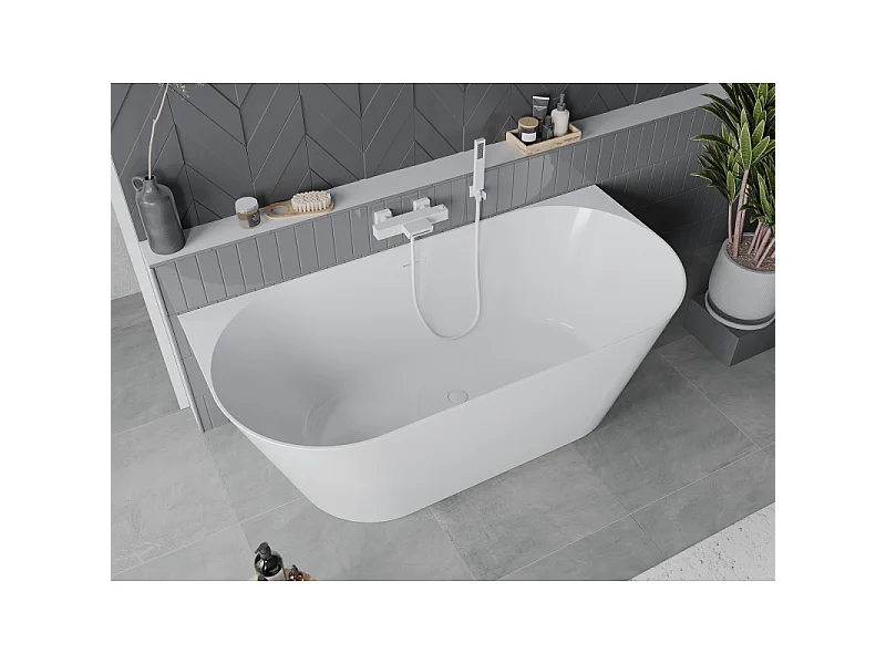 Mexen Oval Slim vrijstaande wandbad 170 x 80 cm, wit, witte overloop - 52661708000-20