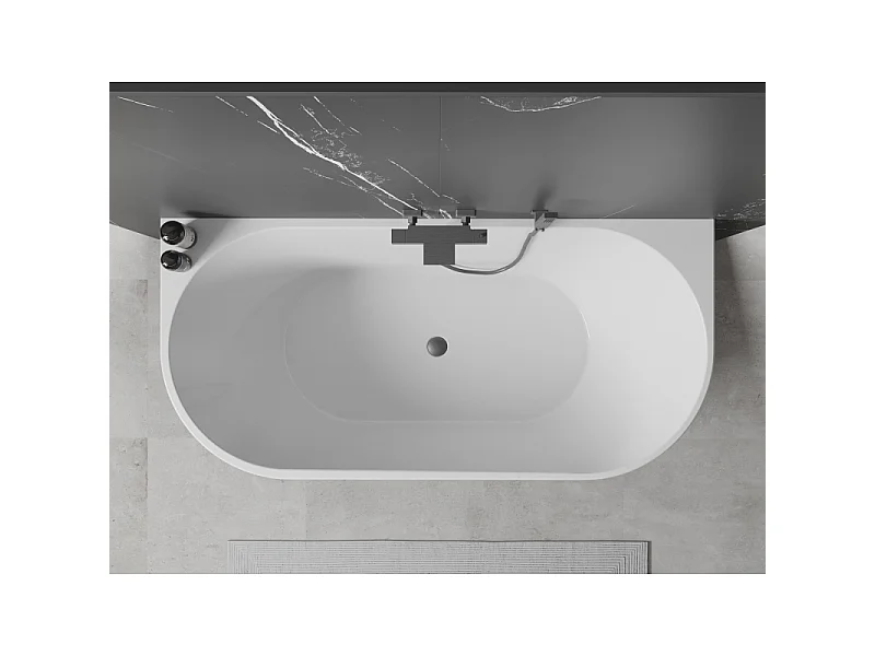Mexen Oval freestanding wall bathtub 170 x 80 cm, white, brushed gun gray overflow - 52671708000-66