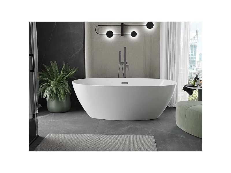 Mexen Eris freestanding bathtub 155 x 80 cm, white, brushed gun gray overflow - 53441558000-66