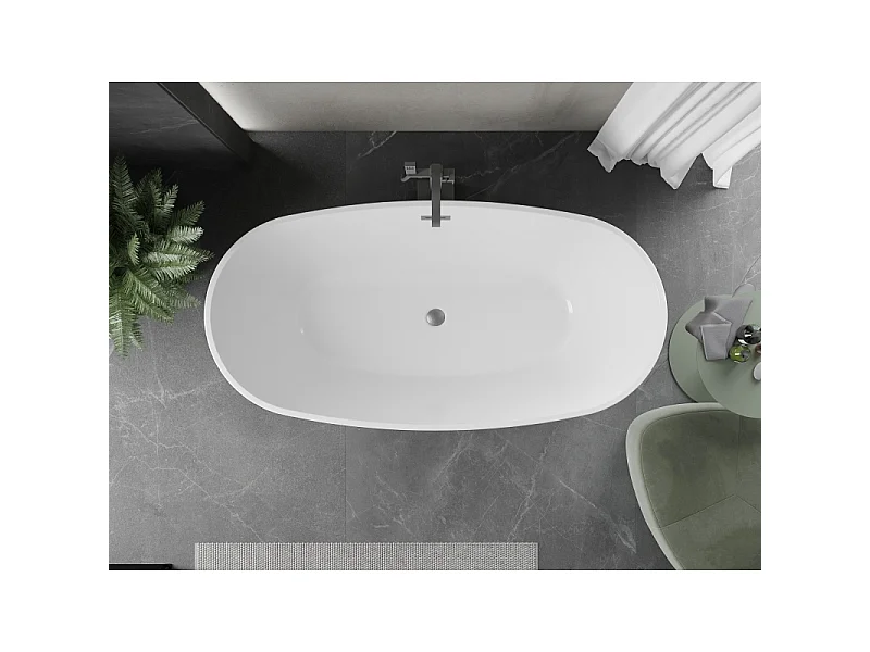 Mexen Eris freestanding bathtub 155 x 80 cm, white, brushed gun gray overflow - 53441558000-66