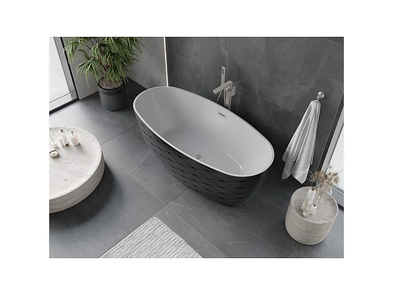 Mexen Olea vrijstaande badkuip met patroon 170 x 80 cm, wit/zwart, overloop geborsteld nikkel - 52821708075-97