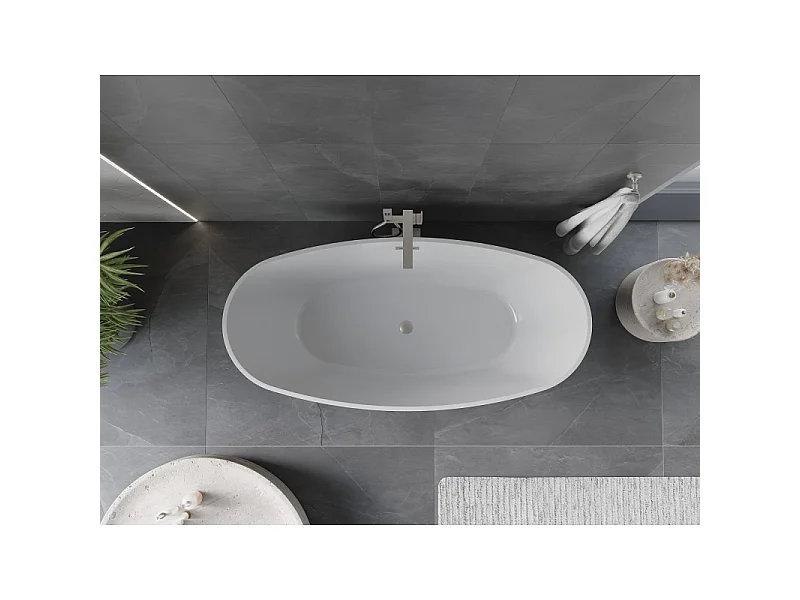 Mexen Olea vrijstaande badkuip met patroon 170 x 80 cm, wit/zwart, overloop geborsteld nikkel - 52821708075-97