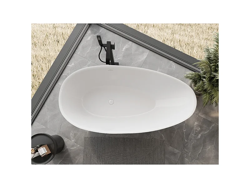 Mexen Milano freestanding bathtub made of conglomerate 170 x 86 cm, white gloss - 57301708510