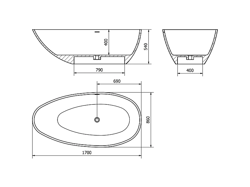 Mexen Milano freestanding bathtub made of conglomerate 170 x 86 cm, white gloss - 57301708510