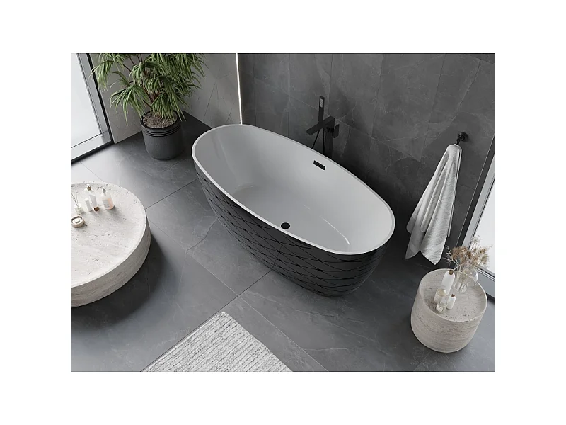 Mexen Olea vasca da bagno autoportante modello 170 x 80 cm, bianco/nero, troppopieno nero - 52821708075-70